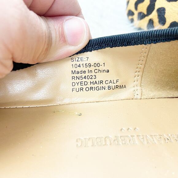Banana Republic 7 Womens Cheetah Print Leather Sole Calf Hair Pointed Toe Flats - Picture 8 of 10